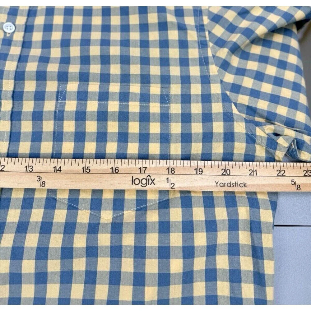 J. Crew Button Down Shirt Mens L Slim Fit Yellow Blue Check Plaid Long Sleeve